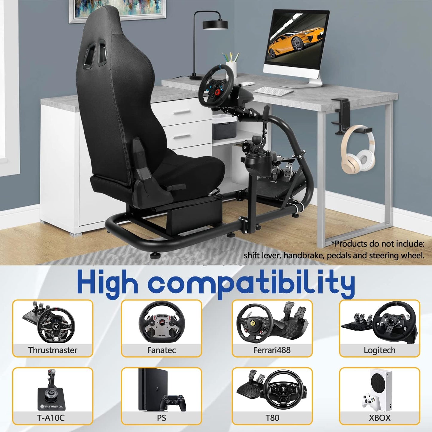 Mokapit Simulator Cockpit with Racing Seat Monitor Mount, Compatible with Logitech,Thrustmaster,Fanatec,G29 G920Analog Racing Cockpit without Wheel Pedals Shifter Handbrake and Monitor