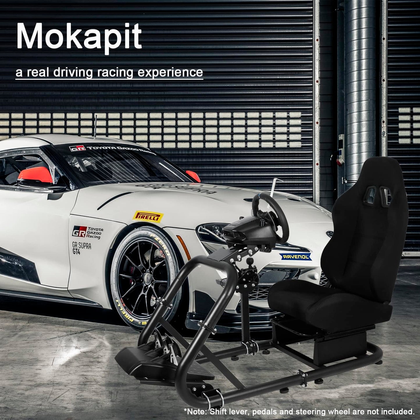 Mokapit Racing Simulation Cockpit Round Tube Game Stand Suitable for Logitech G27 G923 Thrustmaster T300RS More Stable |No pedals, Steering Wheel and Handbrake|With black seat