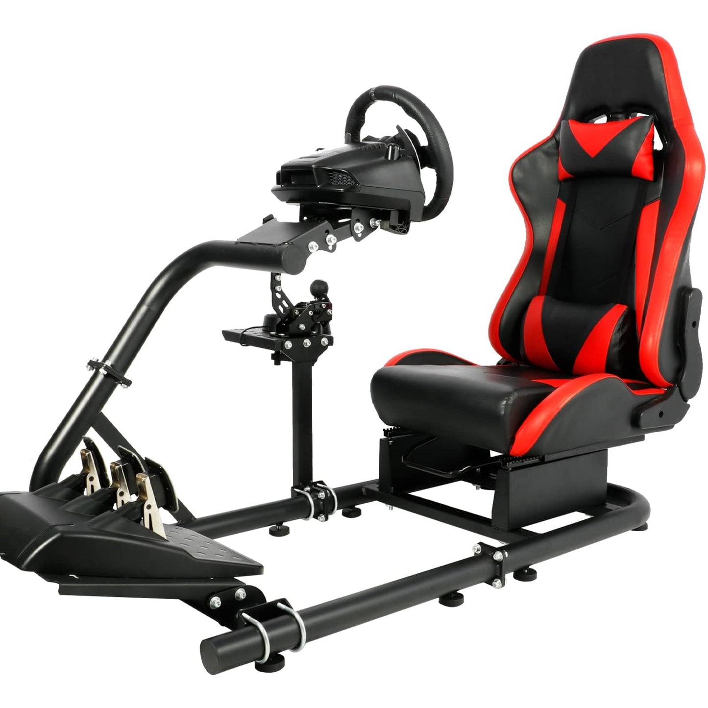 Mokapit Single Arm Racing Simulator Cockpit with Red Seat Compatible with Logitech/Thrustmaster/PXN/Fanatec G27,G923,G29,G920 Stable Round Tube Stand No Pedal, Steering Wheel and Handbrake