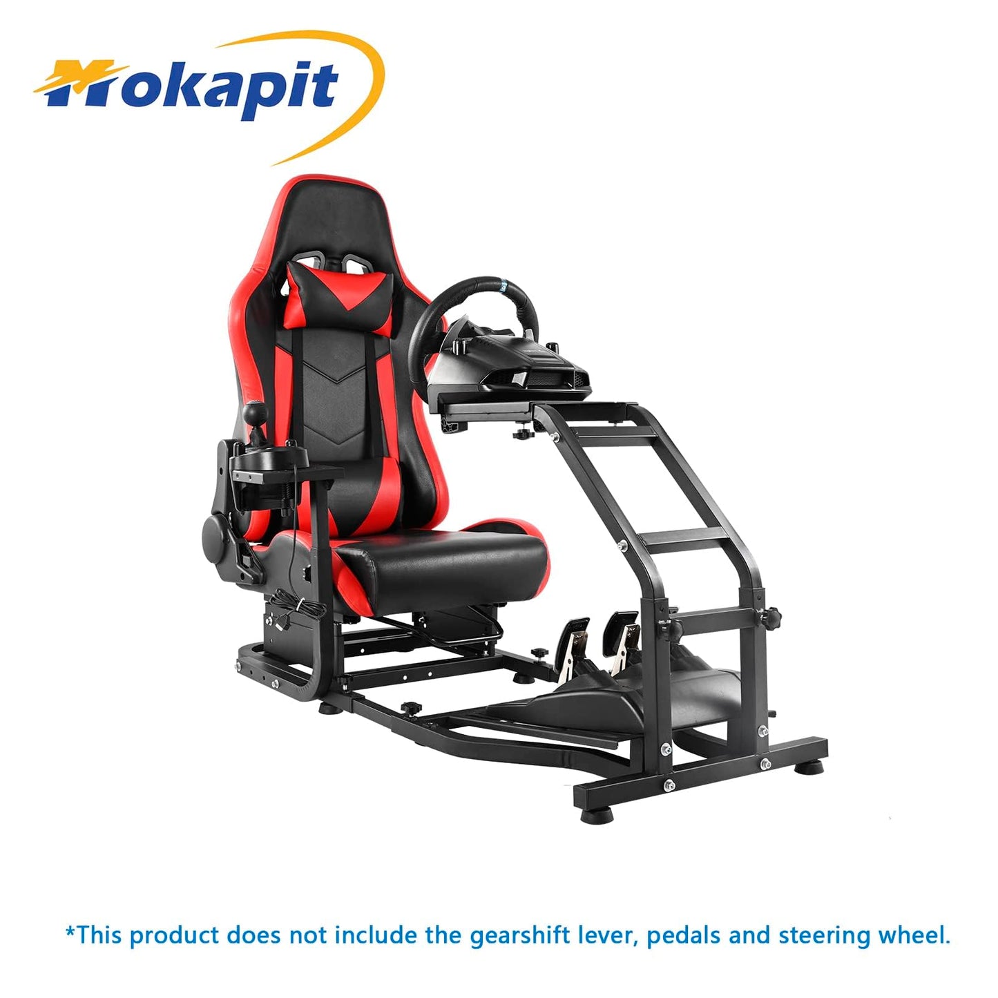 Mokapit Racing Simulator Cockpit with Red Seat Fit for Thrustmaster/Logitech/PXN T300RS,TX F458, G29,G920 G923 Adjustable Driving Simulator Stand Wheel & Handbrake & Pedal Not Included