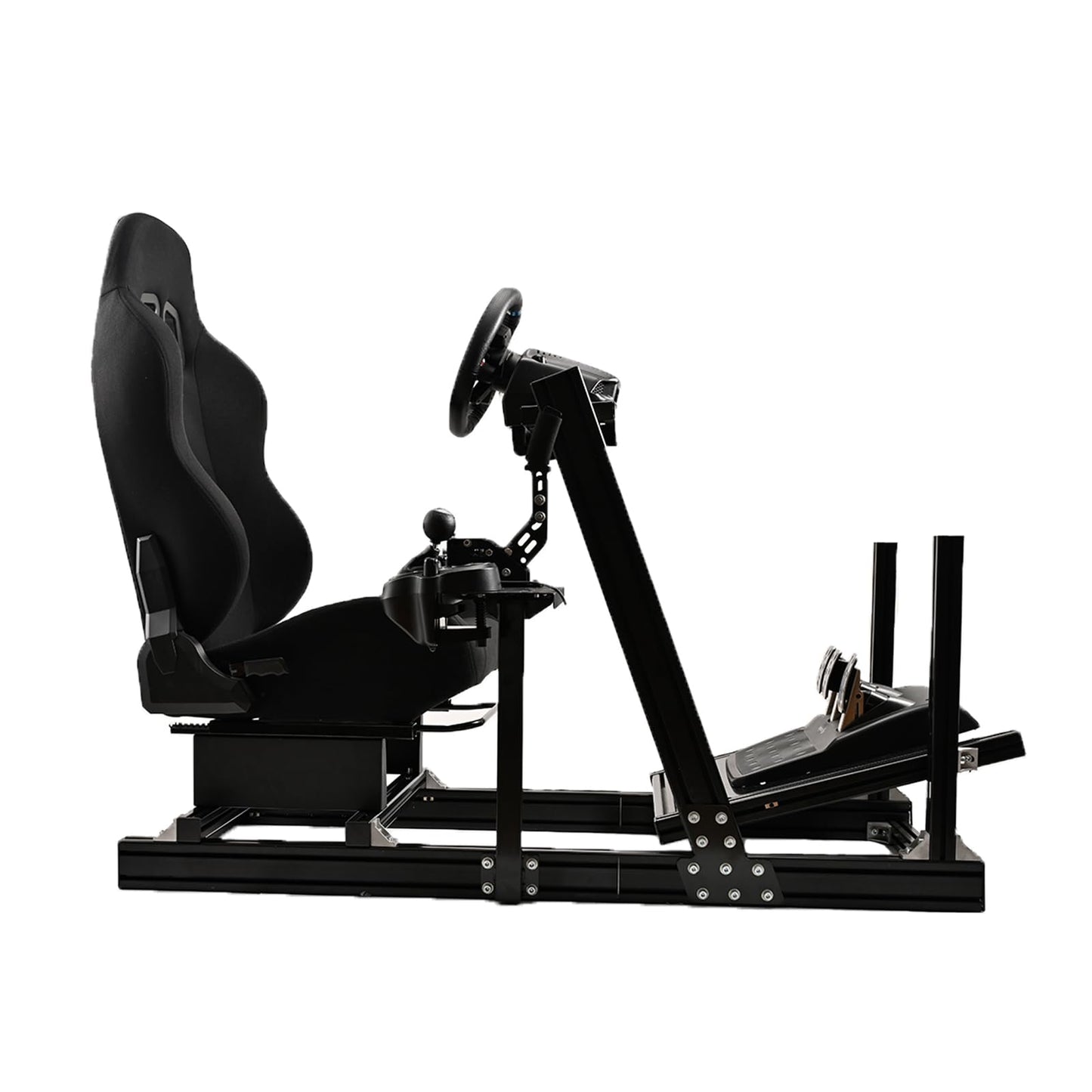 Racing Wheel Cockpit F1/Truck/Car Simulator High Strength Aluminum with Black Seat Compatible with Logitech,Thrustmaster,PXN and Fanatec Stable Cockpit Wheel&Pedals& Handbrake Not Included