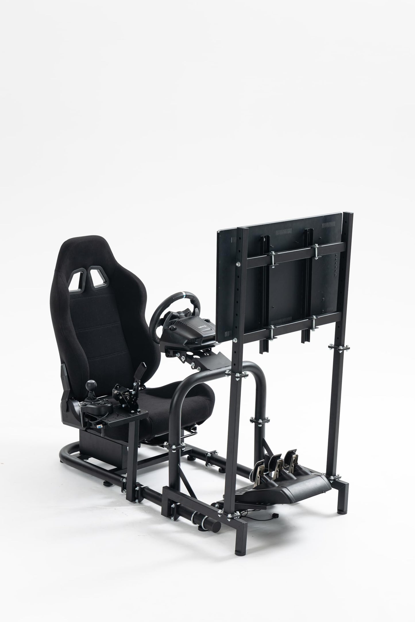 Mokapit Simulator Cockpit with Racing Seat Monitor Stand Compatible with Logitech G29 G920, Thrustmaster, Fanatec, Sim Racing Cockpit without Wheel Pedal Shifter Handbrake TV